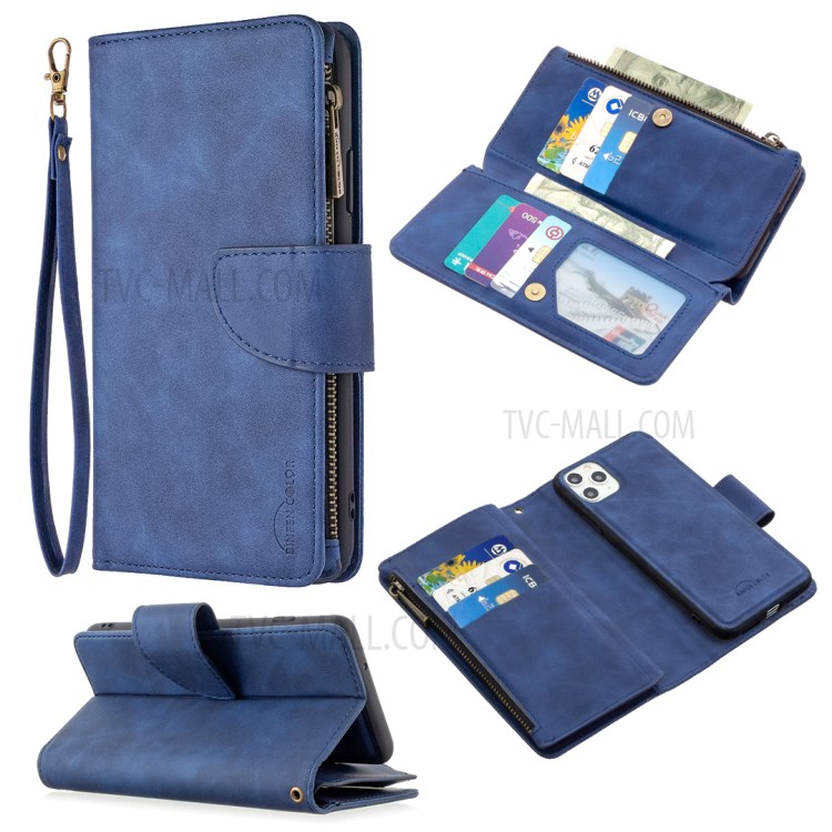 Caso Bolsillo Con Cremallera Desmontable 2-in-1 Cuero Del Soporte De La Carpeta Para El Iphone 11 Pro Max 6,5 Pulgadas - Azul-1