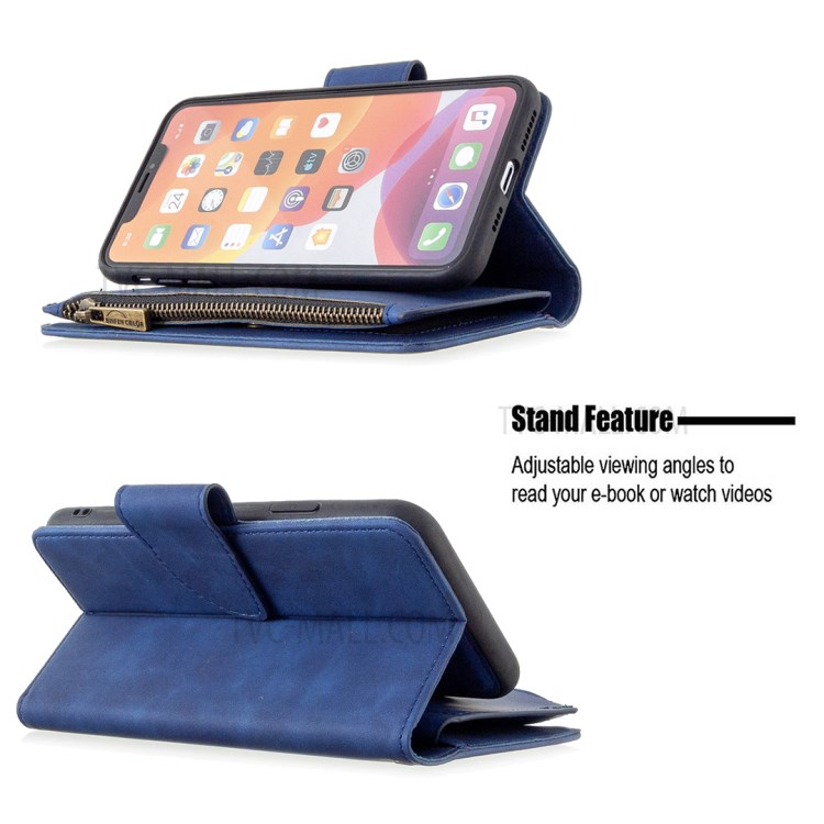 Caso Bolsillo Con Cremallera Desmontable 2-in-1 Cuero Del Soporte De La Carpeta Para El Iphone 11 Pro Max 6,5 Pulgadas - Azul-3