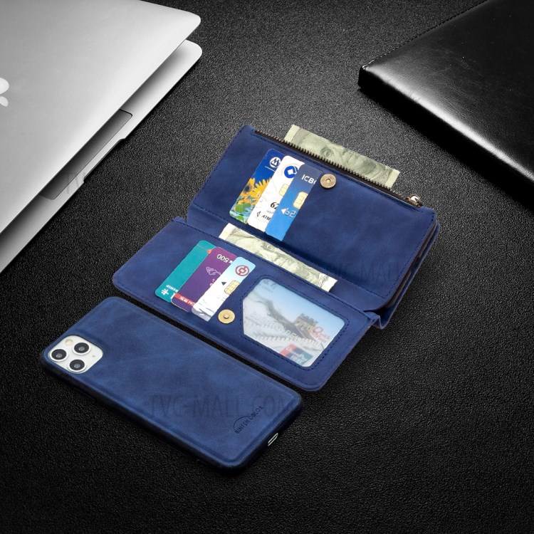 Caso Bolsillo Con Cremallera Desmontable 2-in-1 Cuero Del Soporte De La Carpeta Para El Iphone 11 Pro Max 6,5 Pulgadas - Azul-7
