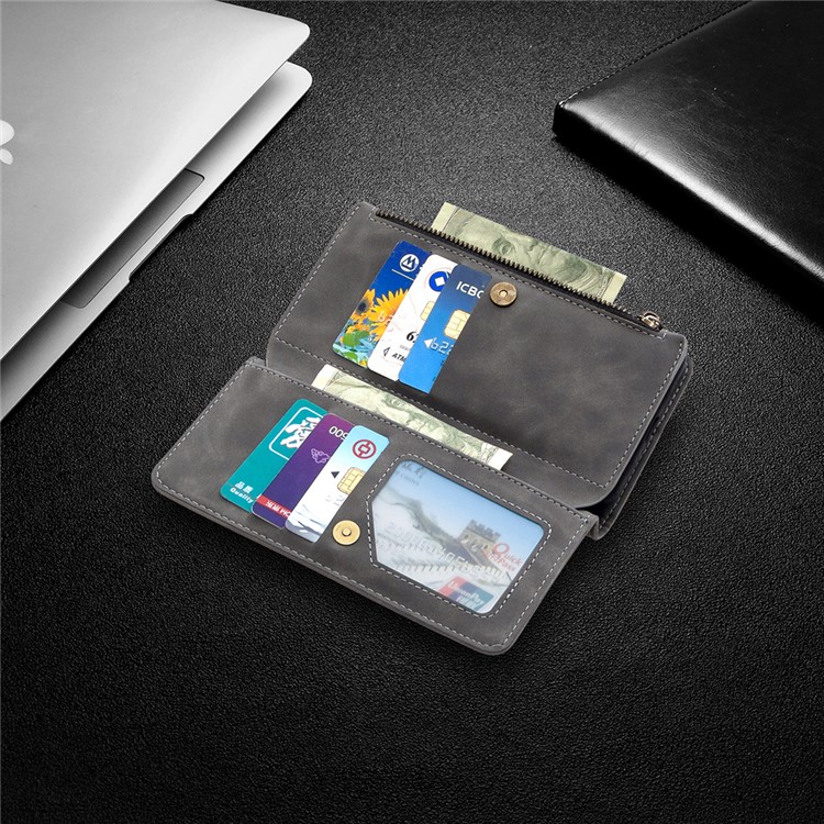 Poche À Glissière Amovible 2-en-1 Cuir Boîtier De Support De Porte-monnaie Pour Iphone Soi (2ème Génération) / 8/7 - Gris-11