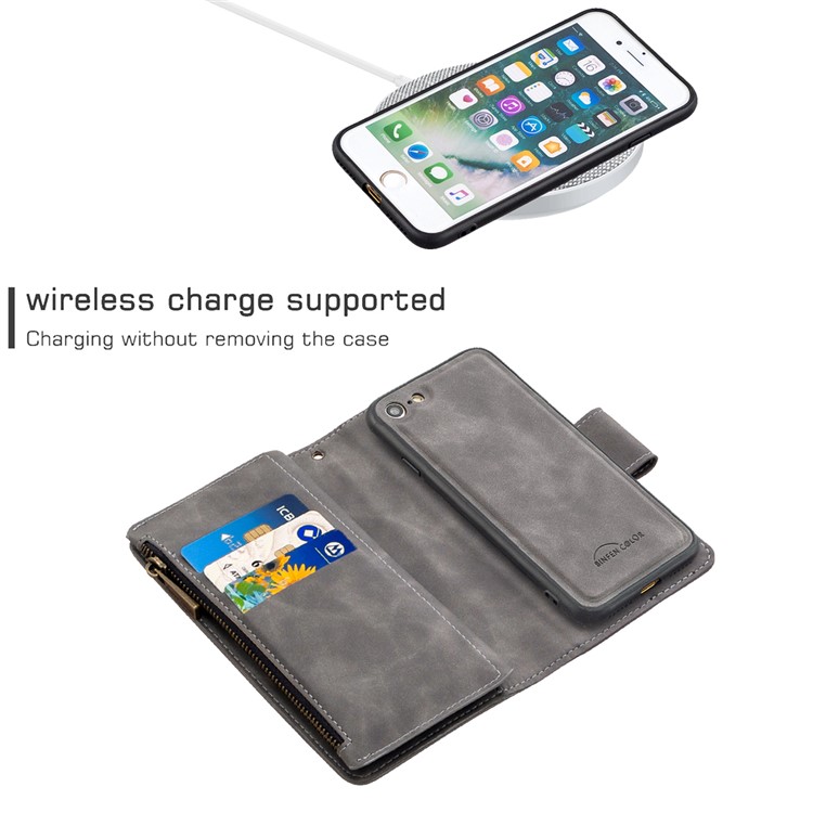 Poche À Glissière Amovible 2-en-1 Cuir Boîtier De Support De Porte-monnaie Pour Iphone Soi (2ème Génération) / 8/7 - Gris-5