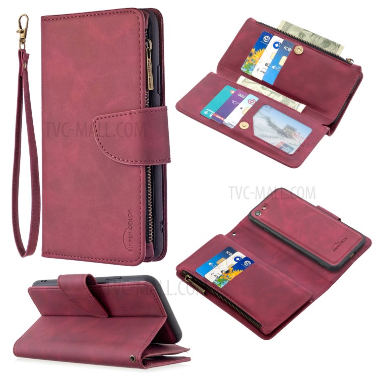 Zipper Pocket Detachable 2-in-1 Leather Wallet Stand Case for iPhone SE (2nd Generation)/8/7 - Red-1
