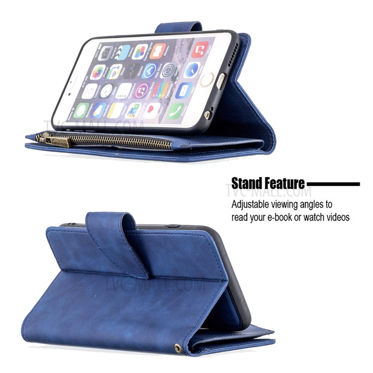 Zipper Pocket Detachable 2-in-1 Leather Wallet Stand Case for iPhone 6 Plus/6S Plus 5.5 inch - Blue-6