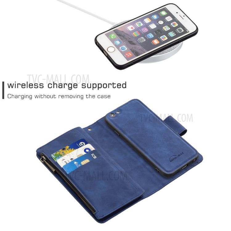 BF02 Cas De Téléphone Stand Portefeuille Cuir Sentiment Tactile Avec Poche À Fermeture Éclair Pour IPhone 6 / 6s De 4,7 Pouces - Bleu-5