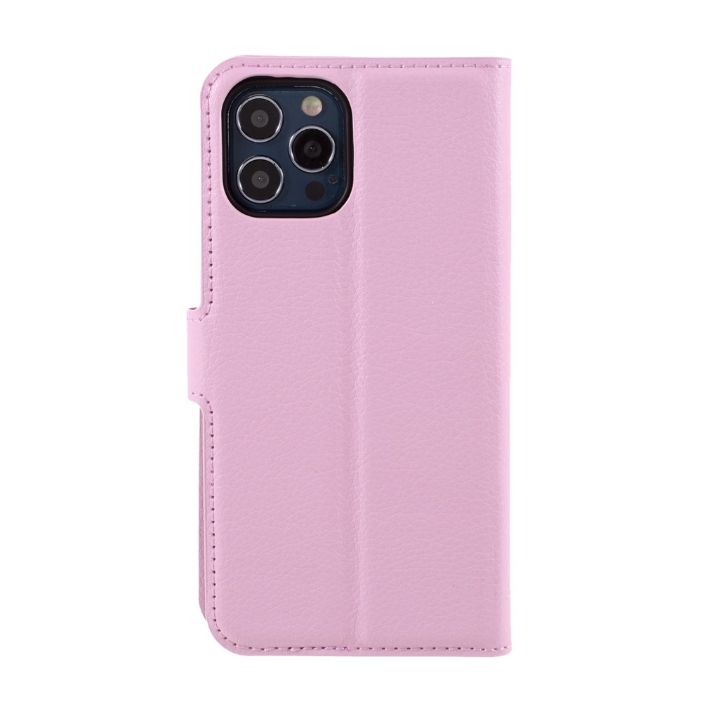 Litchi Surface Shell Leather Case with Stand for iPhone 12 Max 6.1 inch - Pink-3