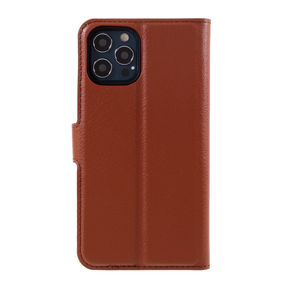 Litchi Surface Shell Leather Case with Stand for iPhone 12 Max 6.1 inch - Brown-3