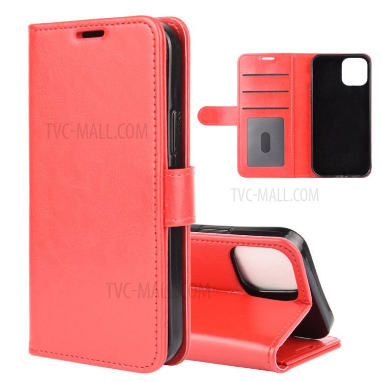 Crazy Horse Wallet Leather Stand Cell Phone Case for iPhone 12 Max 6.1 inch - Red-1