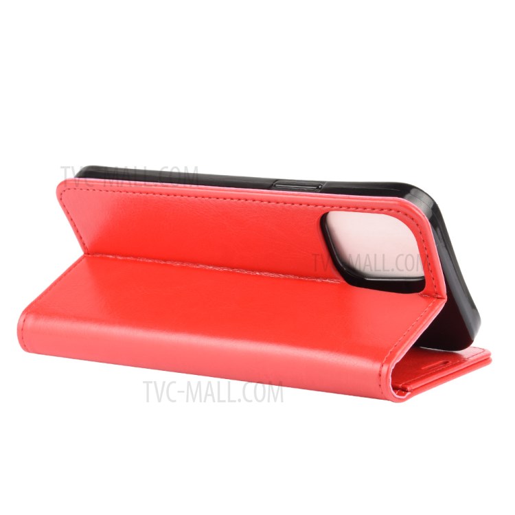 Crazy Horse Wallet Leather Stand Cell Phone Case for iPhone 12 Max 6.1 inch - Red-5