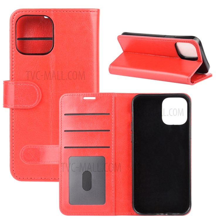 Crazy Horse Wallet Leather Stand Cell Phone Case for iPhone 12 Max 6.1 inch - Red-7