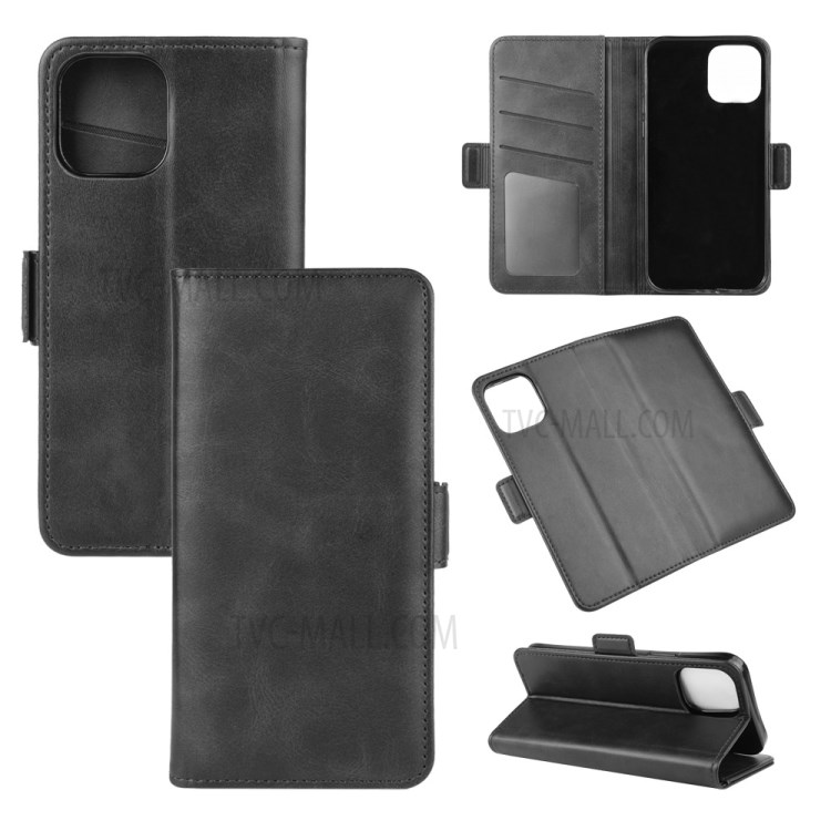 Double Magnetic Clasp Leather Wallet Mobile Case for iPhone 12 Max 6.1 inch - Black-2