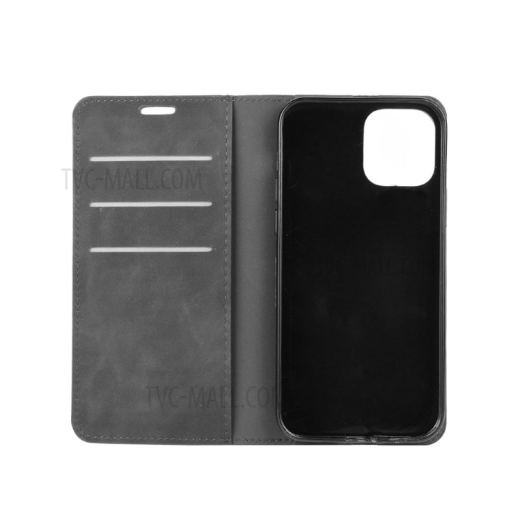 Silky Touch Leather Shell Wallet Stand Case for iPhone 12 Max 6.1 inch - Black-2