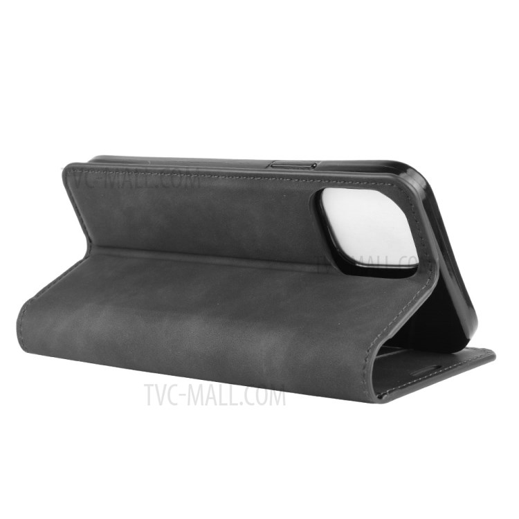 Silky Touch Leather Shell Wallet Stand Case for iPhone 12 Max 6.1 inch - Black-3