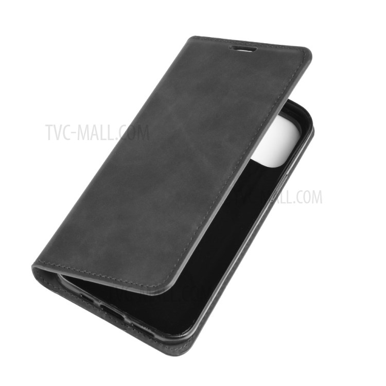 Silky Touch Leather Shell Wallet Stand Case for iPhone 12 Max 6.1 inch - Black-6