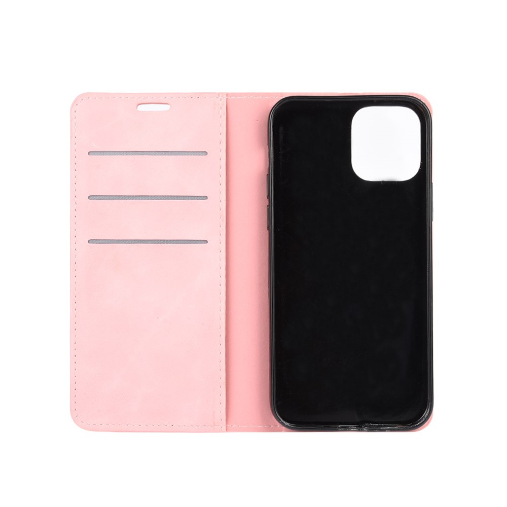 Silky Touch Leather Shell Wallet Stand Case for iPhone 12 Max 6.1 inch - Pink-2
