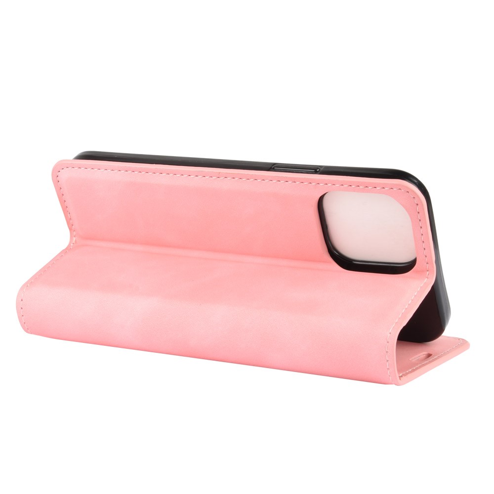 Silky Touch Leather Shell Wallet Stand Case for iPhone 12 Max 6.1 inch - Pink-3