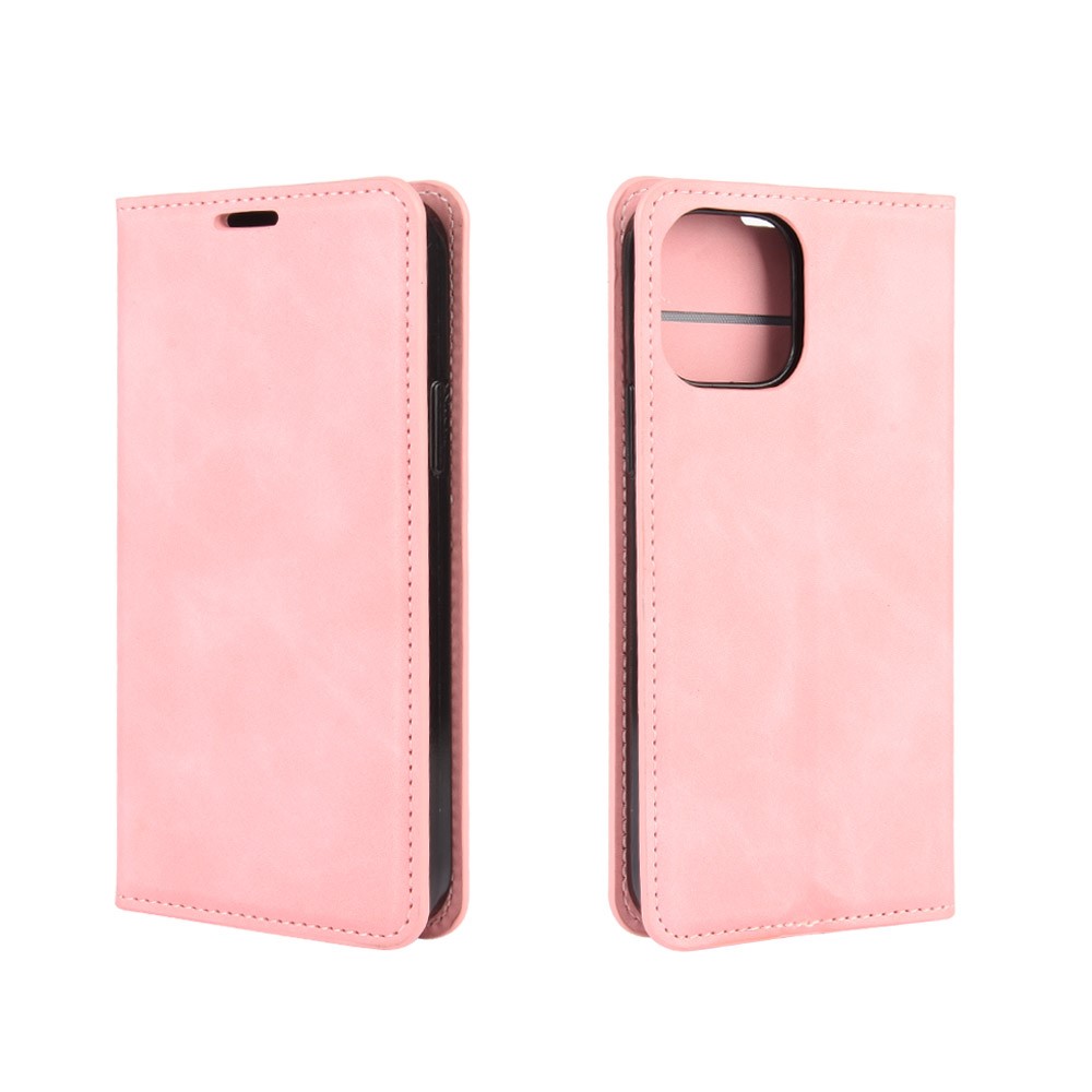 Silky Touch Leather Shell Wallet Stand Case for iPhone 12 Max 6.1 inch - Pink-4