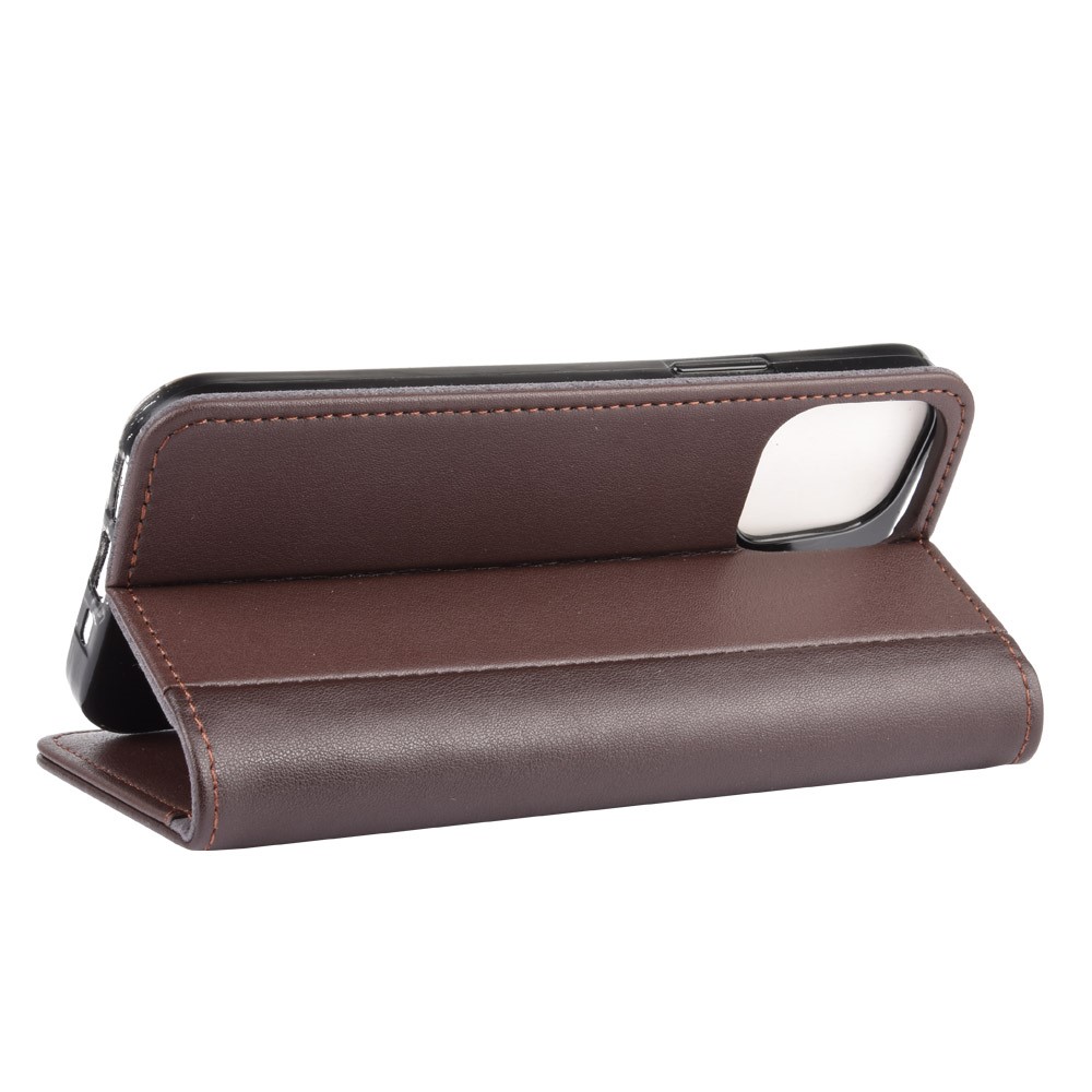 Genuine Split Leather Case Wallet Stand Phone Cover for iPhone 12 Max 6.1 inch - Brown-6