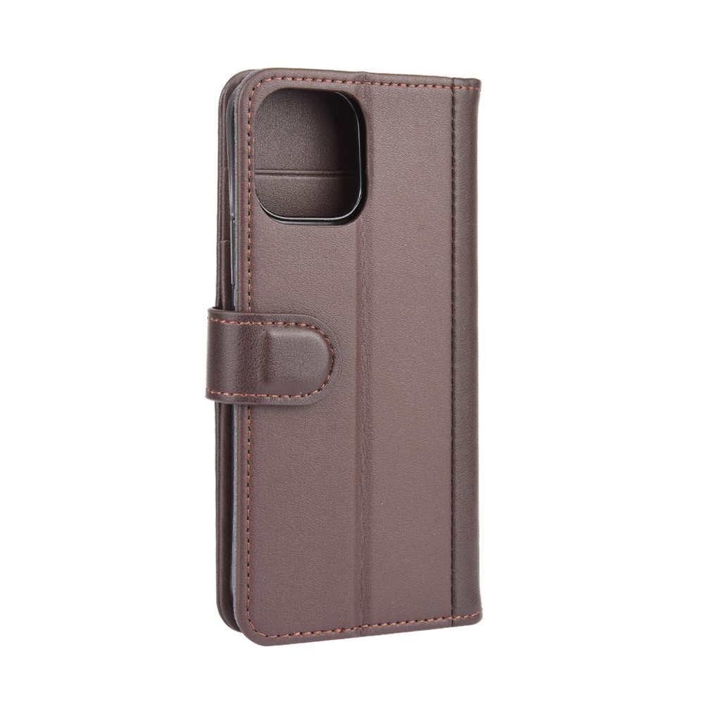 Genuine Split Leather Case Wallet Stand Phone Cover for iPhone 12 Max 6.1 inch - Brown-7
