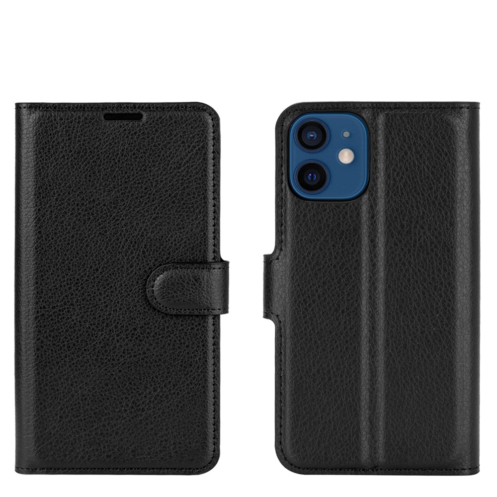 Litchi Texture Wallet Stand Leather Phone Cover for iPhone 12 5.4 inch - Black-1