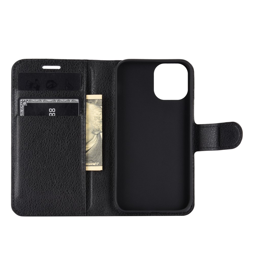 Litchi Texture Wallet Stand Leather Phone Cover for iPhone 12 5.4 inch - Black-3