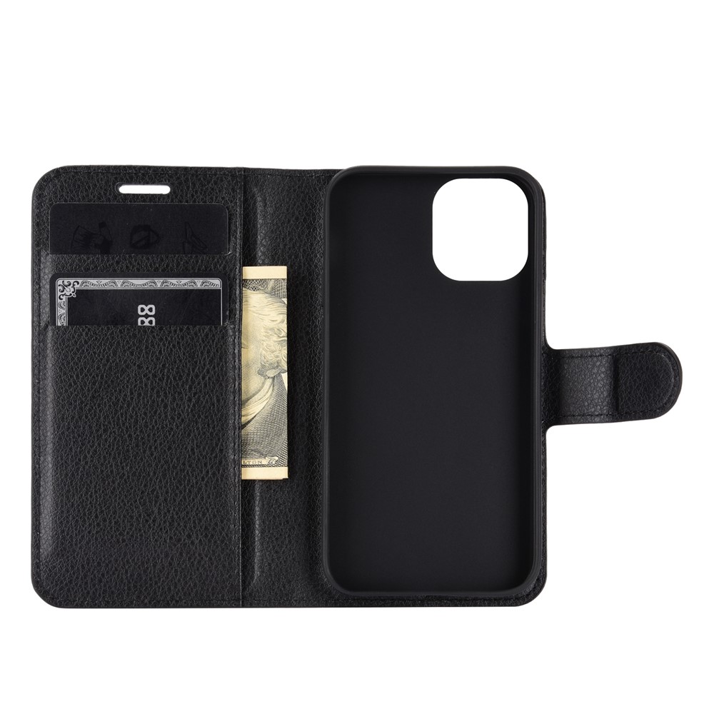 Litchi Texture Wallet Stand Telephone Cover Pour Iphone 12 Mini Mobile Phone Accessoires - le Noir-3