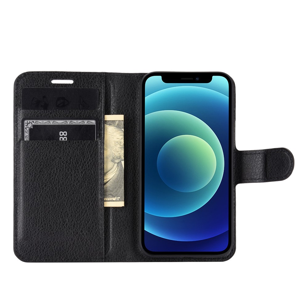 Litchi Texture Wallet Stand Leather Phone Cover for iPhone 12 5.4 inch - Black-4