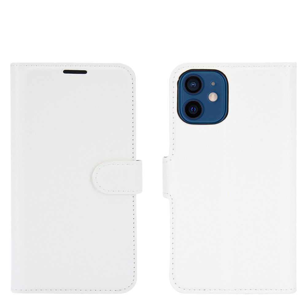 Litchi Texture Wallet Stand Leather Phone Cover for iPhone 12 5.4 inch - White-1
