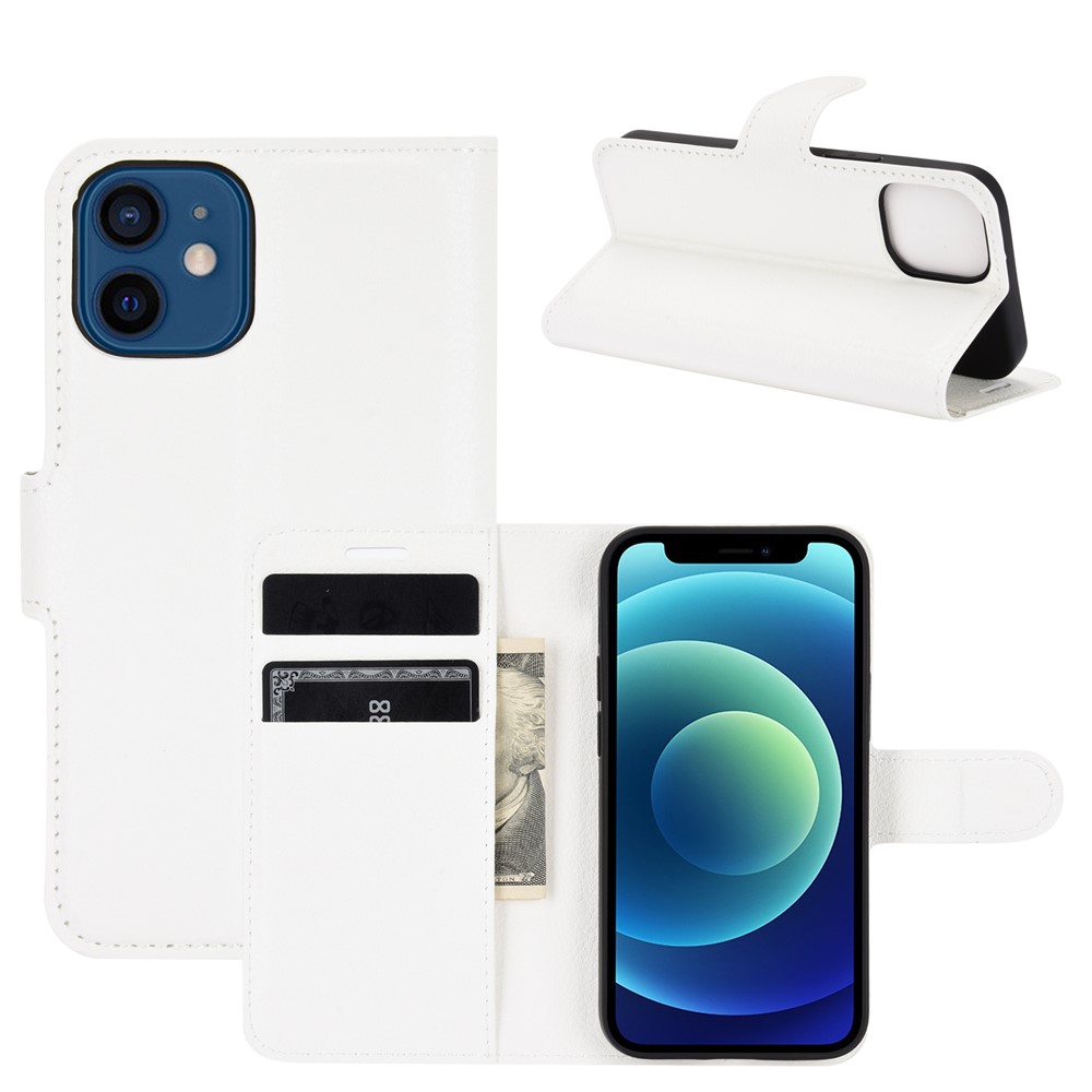 Litchi Texture Wallet Stand Leather Phone Cover for iPhone 12 5.4 inch - White-2