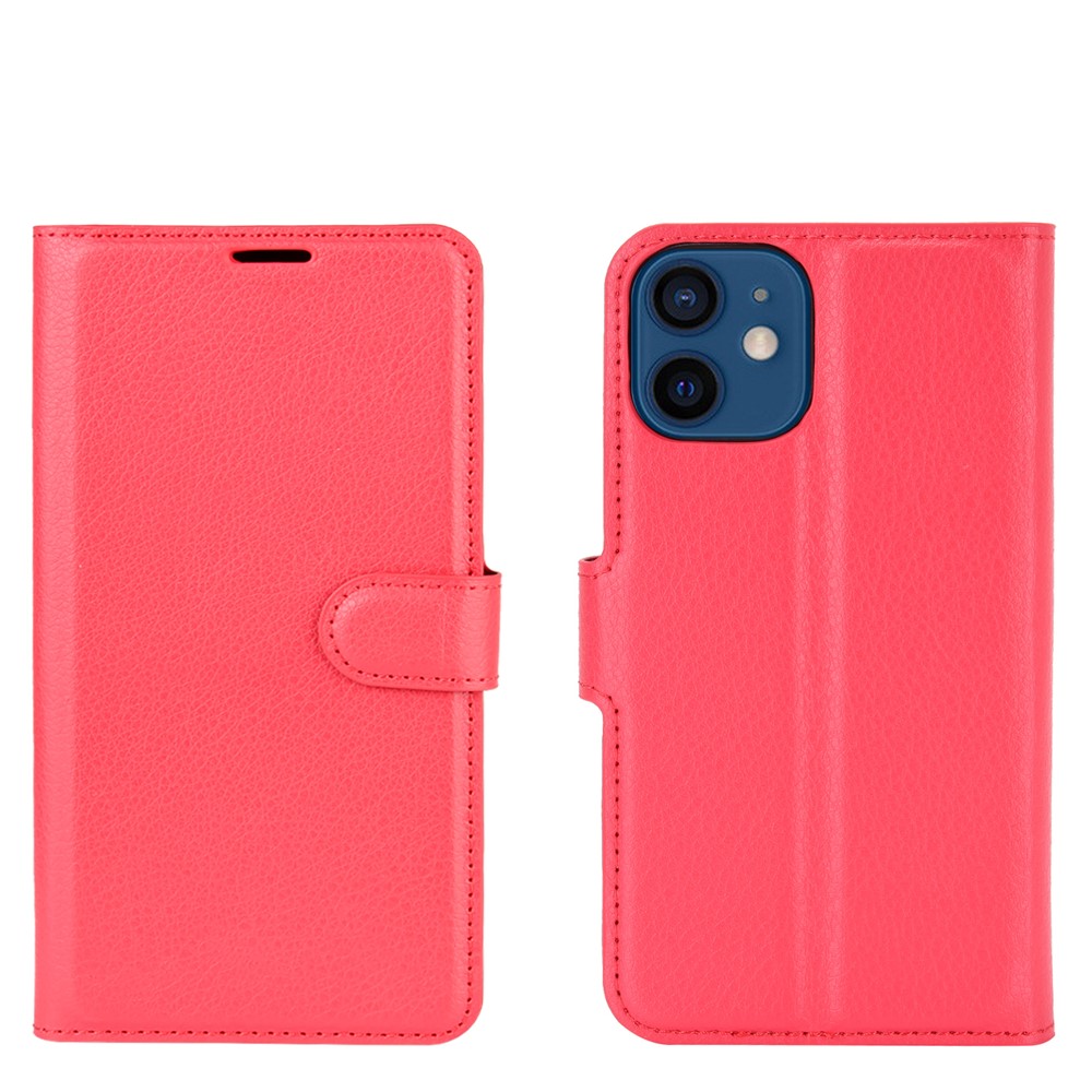 Litchi Texture Wallet Stand Leather Phone Cover for iPhone 12 5.4 inch - Red-1