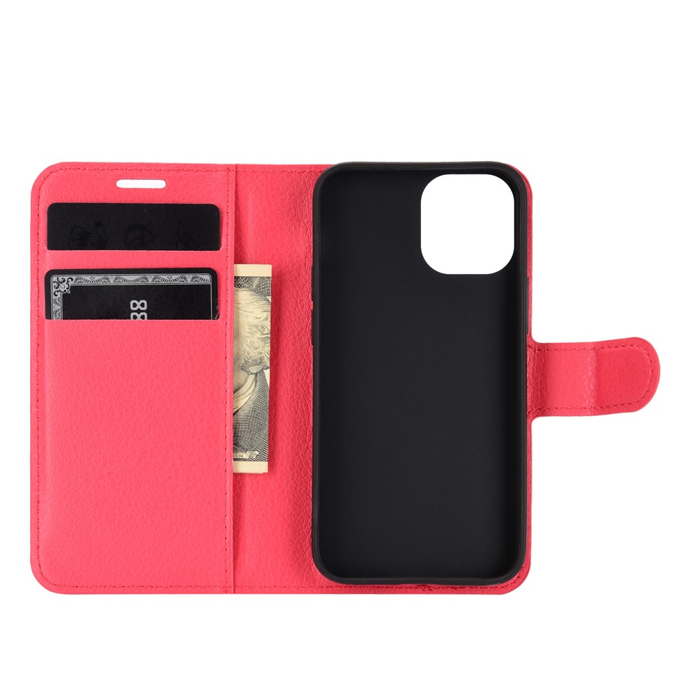 Litchi Texture Wallet Stand Leather Phone Cover for iPhone 12 5.4 inch - Red-3