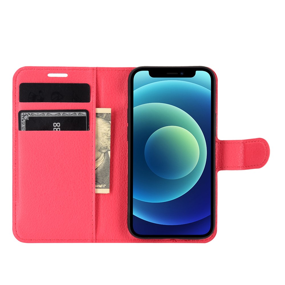 Litchi Texture Wallet Stand Leather Phone Cover for iPhone 12 5.4 inch - Red-4