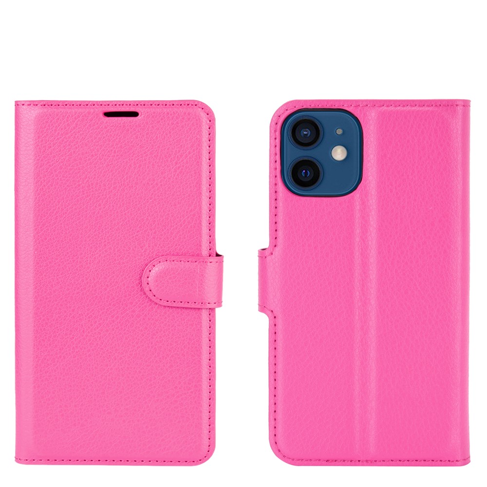 Litchi Texture Wallet Stand Leather Phone Cover for iPhone 12 mini - Rose-1