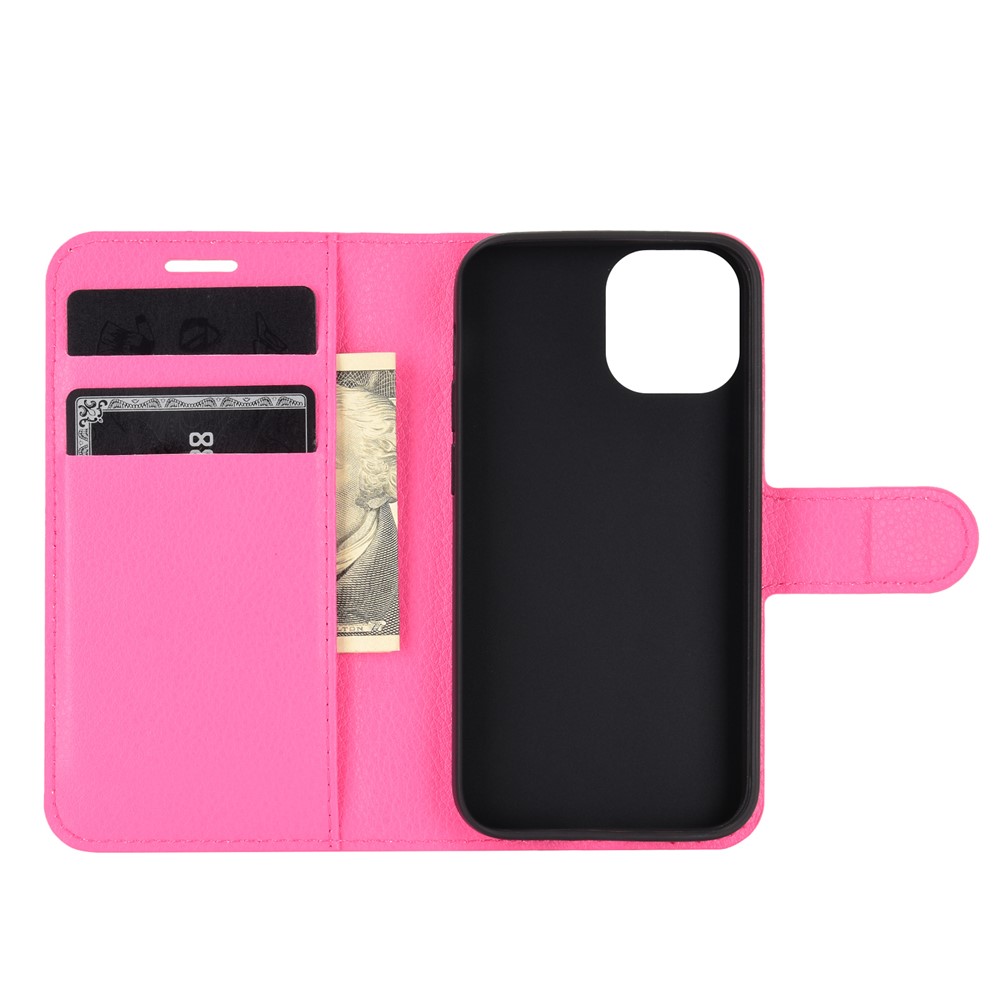 Litchi Texture Wallet Stand Leather Phone Cover for iPhone 12 mini - Rose-3