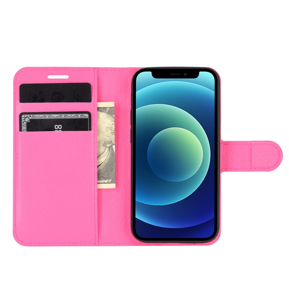 Litchi Texture Wallet Stand Leather Phone Cover for iPhone 12 mini - Rose-4