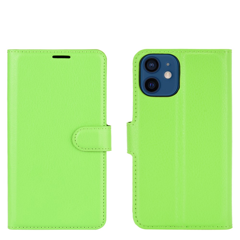 Litchi Texture Wallet Stand Leather Phone Cover for iPhone 12 5.4 inch - Green-1