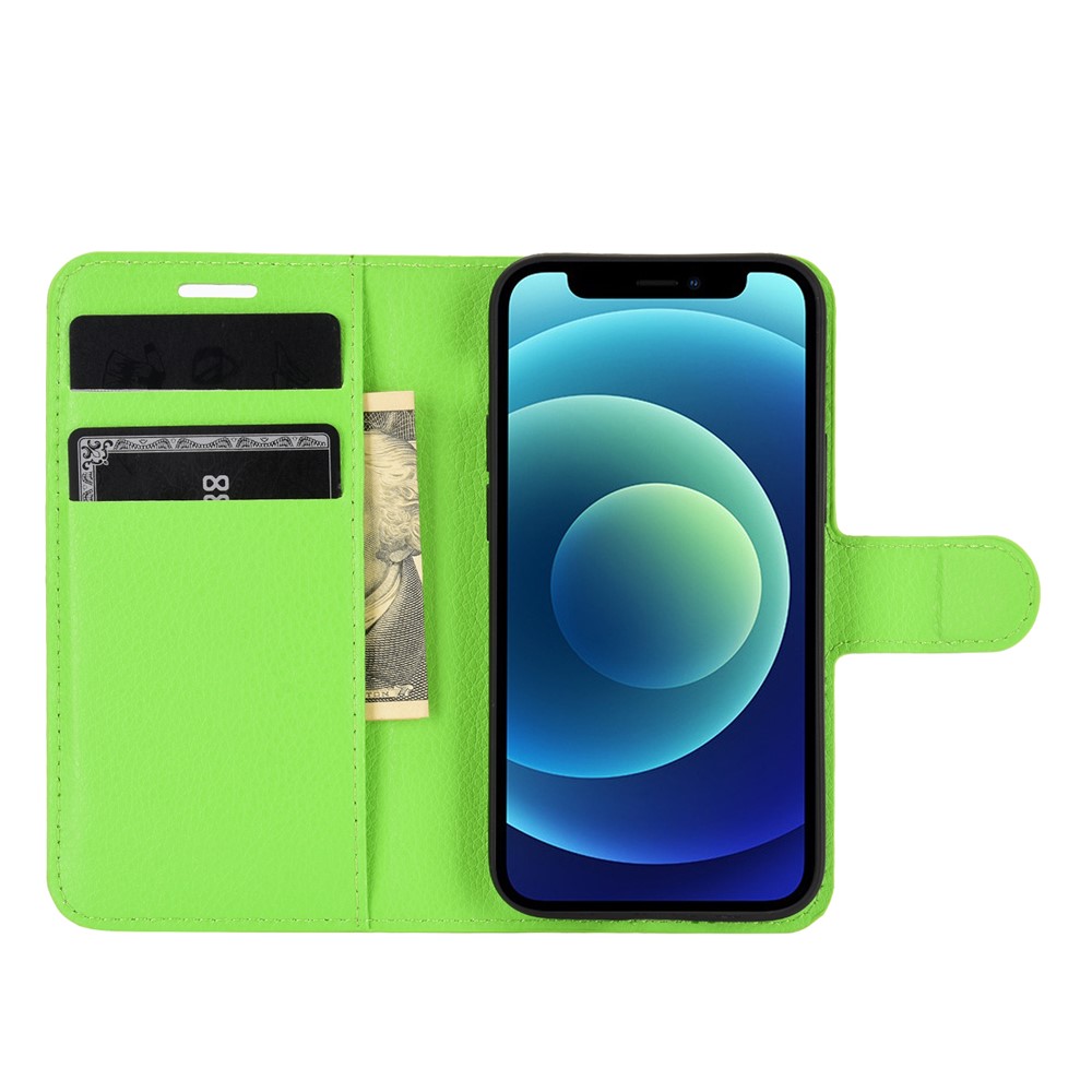 Litchi Texture Wallet Stand Leather Phone Cover for iPhone 12 5.4 inch - Green-4