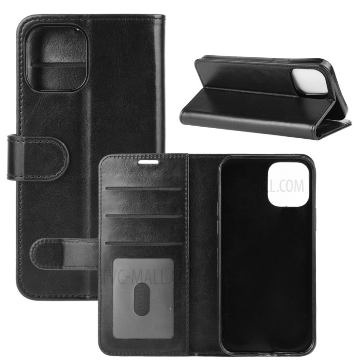 Crazy Horse Wallet Stand Leather Mobile Cover for iPhone 12 5.4 inch - Black-1