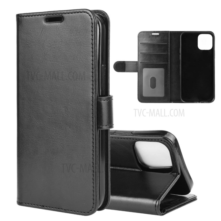 Crazy Horse Wallet Stand Cover Mobile Mobile Para Iphone 12 Mini - Negro-2