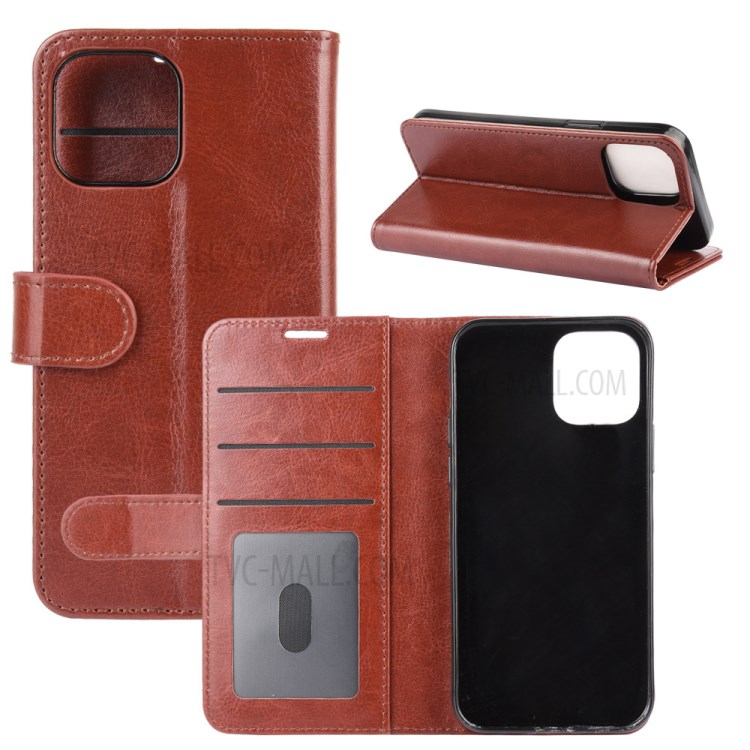 Crazy Horse Wallet Stand Leather Mobile Cover for iPhone 12 5.4 inch - Brown-1
