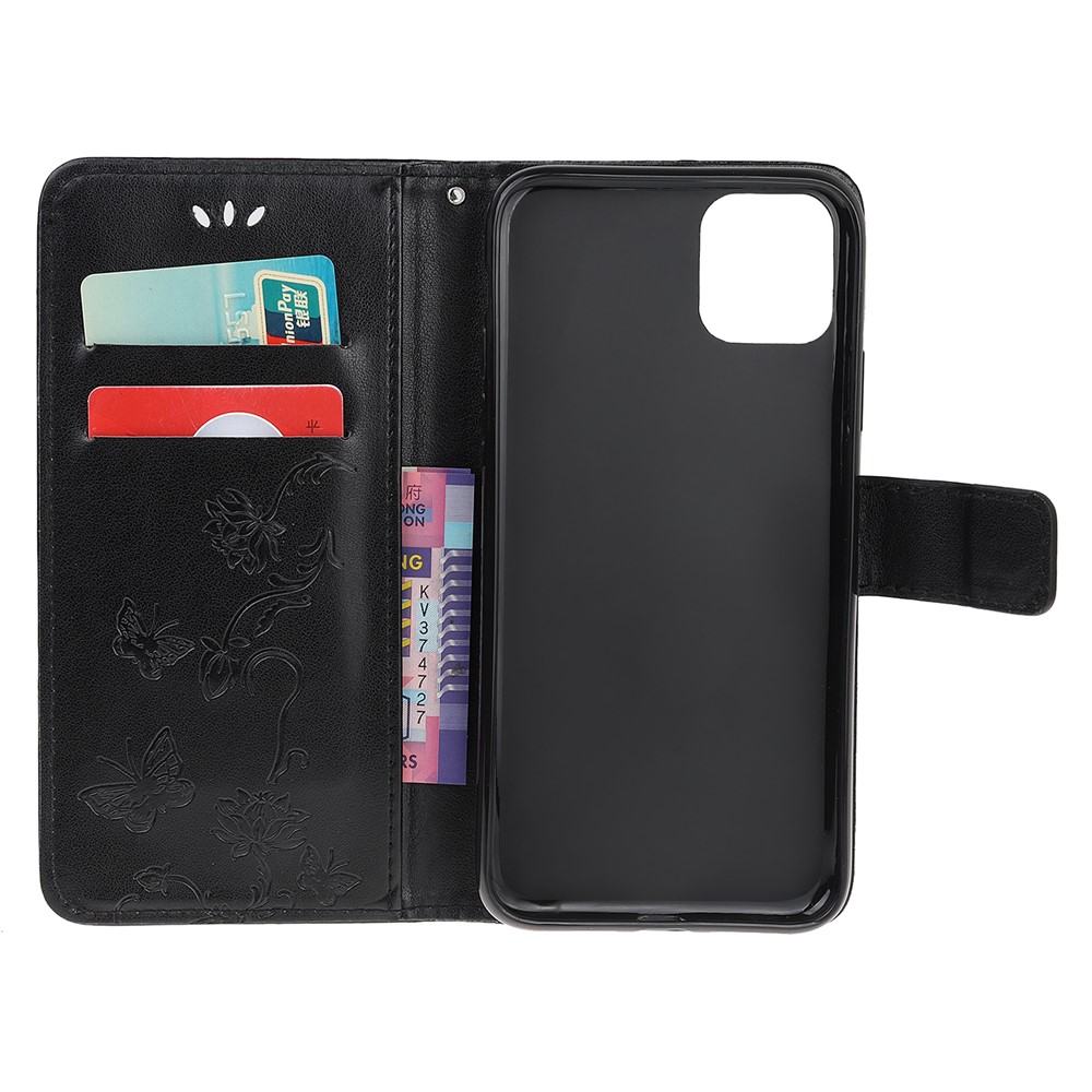 Imprint Butterfly Flower Wallet Leather Protective Case for iPhone 12 5.4 inch - Black-10