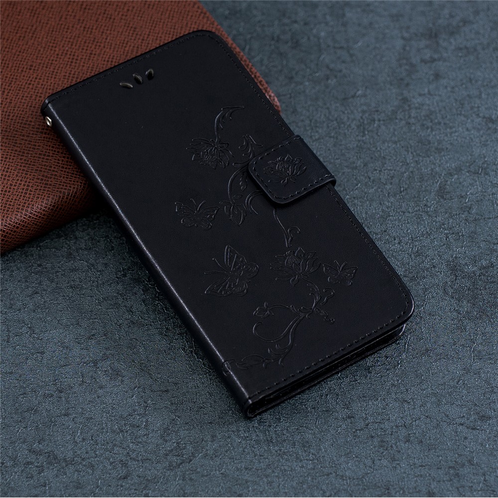 Imprint Butterfly Flower Wallet Leather Protective Case for iPhone 12 5.4 inch - Black-11