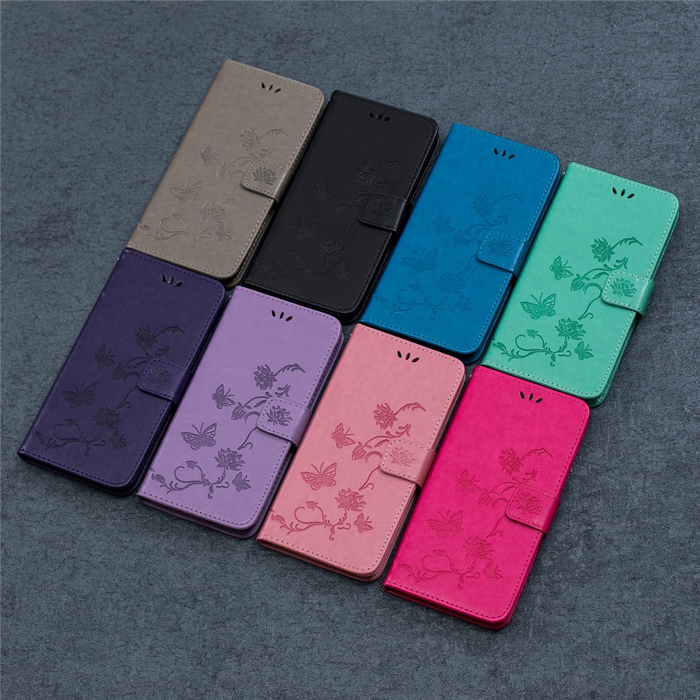 Impresión Case Protector de Cuero de Billetera de Flores de Mariposa Para Iphone 12 Mini - Negro