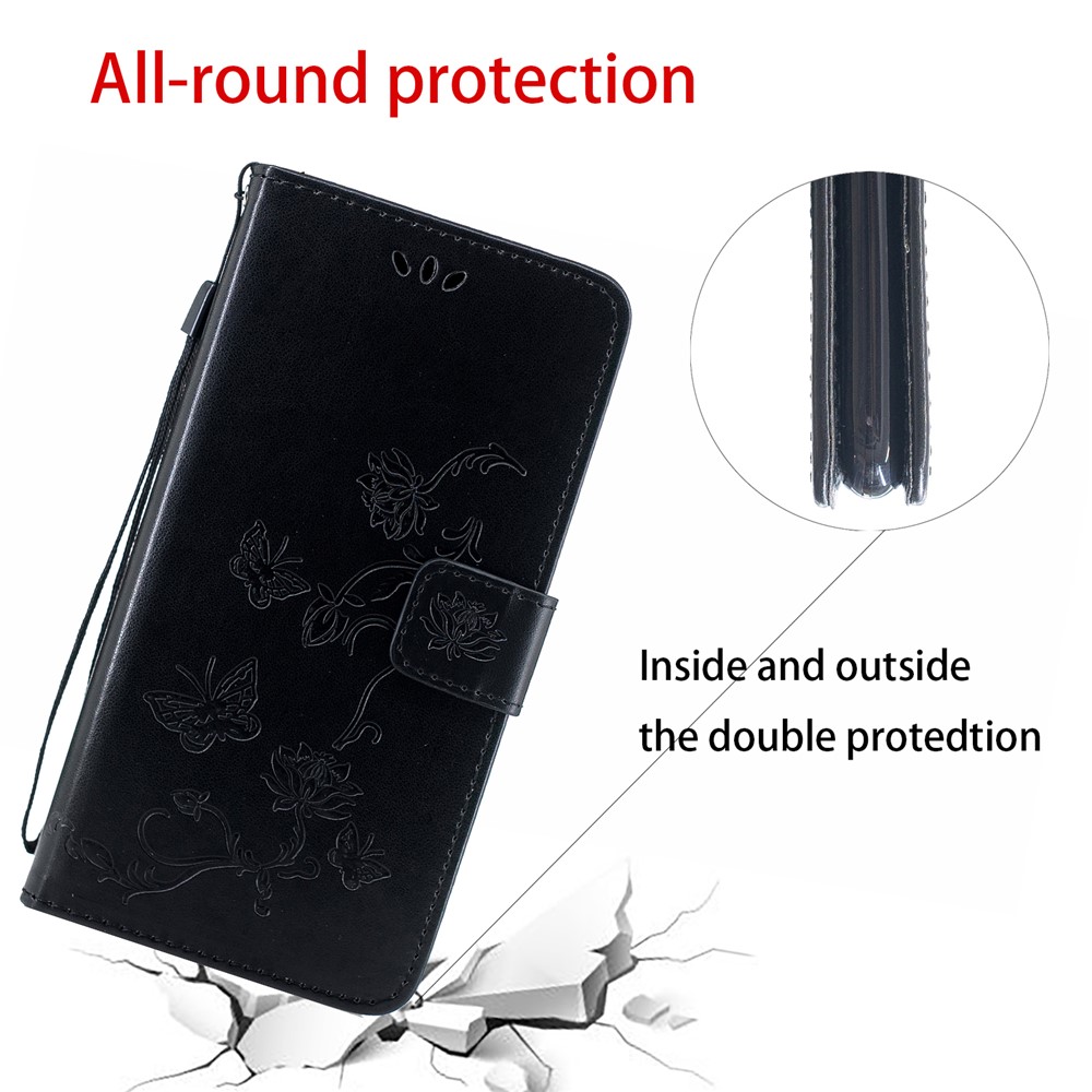 Imprint Butterfly Flower Wallet Leather Protective Case for iPhone 12 5.4 inch - Black-2