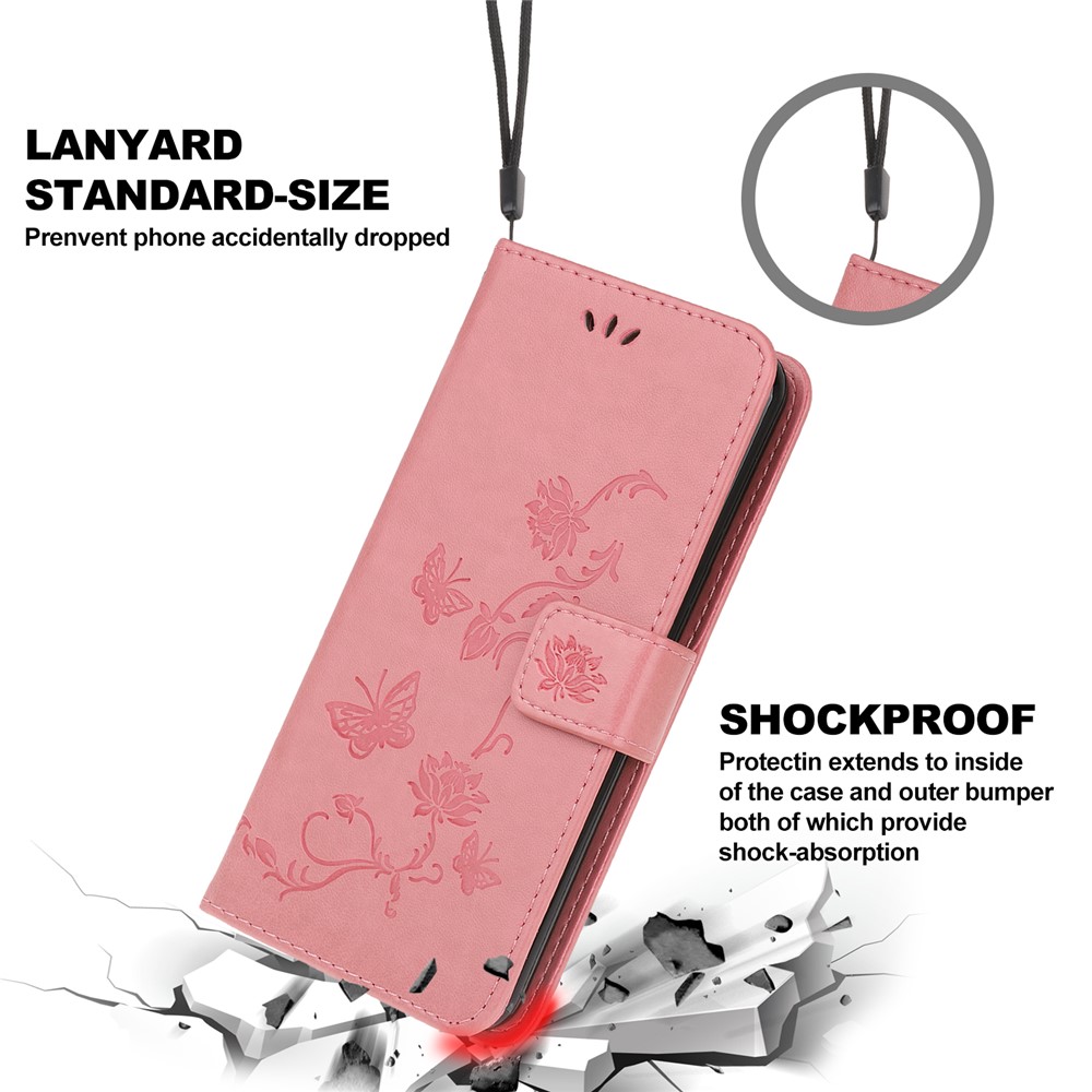 Imprint Butterfly Flower Wallet Leather Protective Case for iPhone 12 5.4 inch - Pink-3