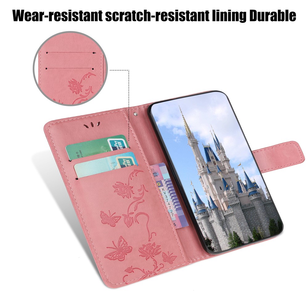 Imprint Butterfly Flower Wallet Leather Protective Case for iPhone 12 5.4 inch - Pink-6