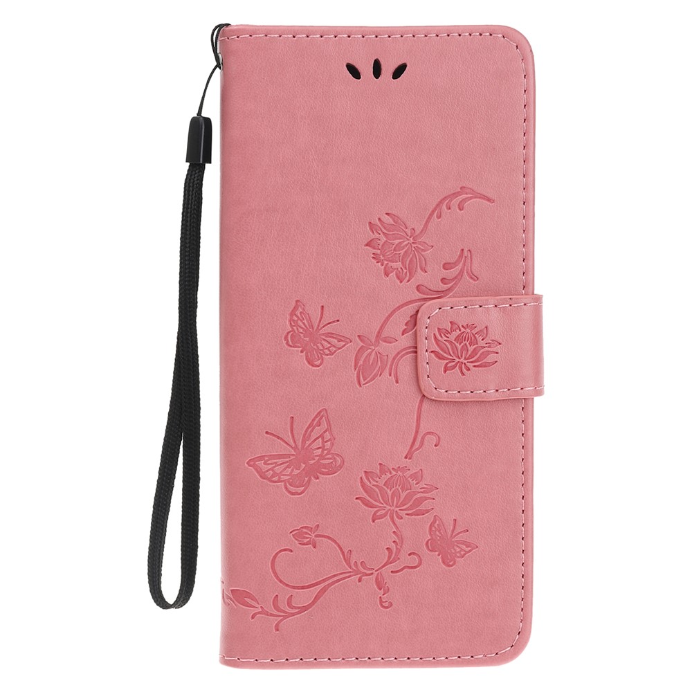 Imprint Butterfly Flower Wallet Leather Protective Case for iPhone 12 5.4 inch - Pink-7