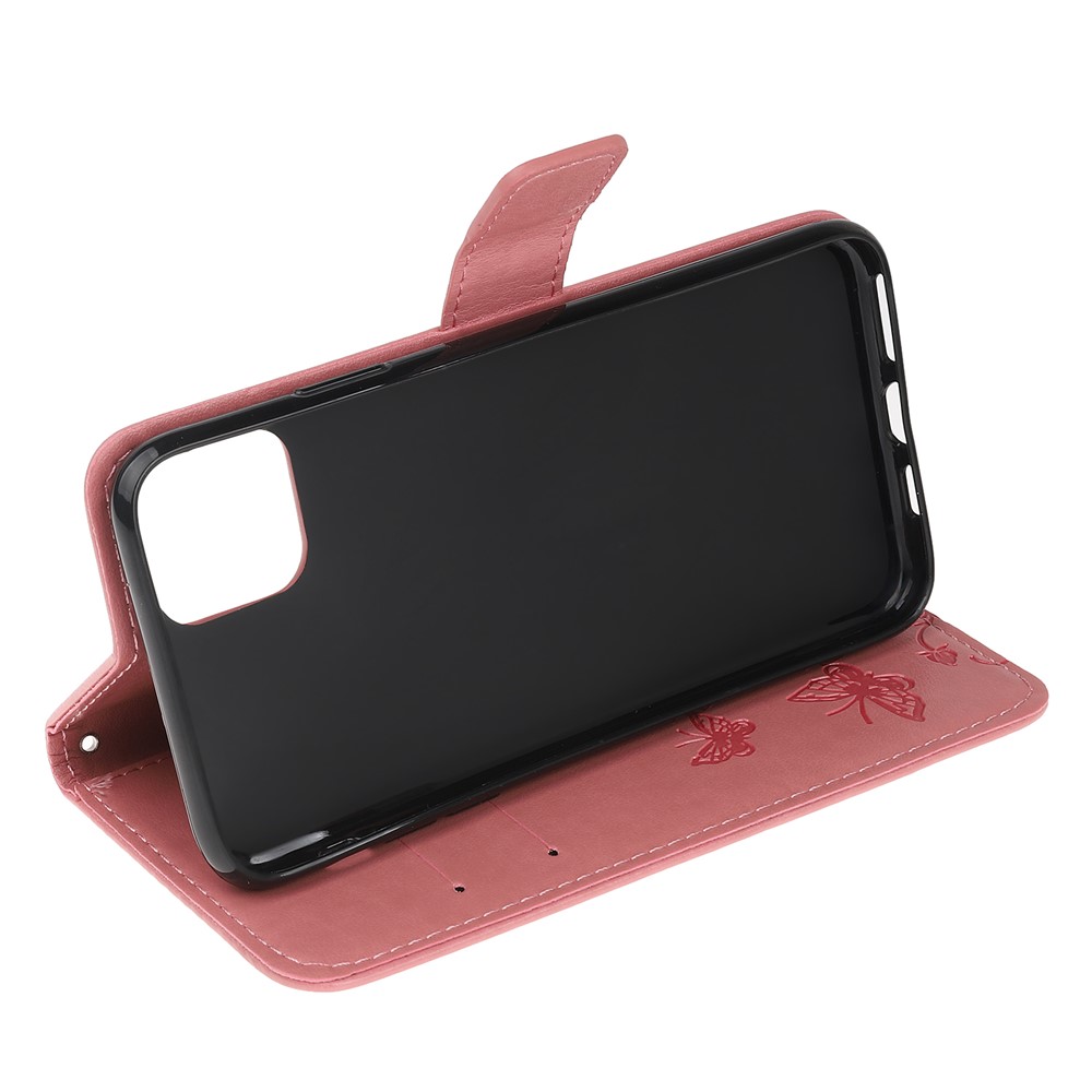 Imprint Butterfly Flower Wallet Leather Protective Case for iPhone 12 5.4 inch - Pink-9