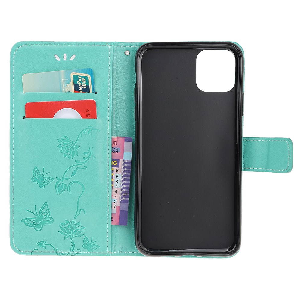 Imprint Butterfly Flower Wallet Leather Protective Case for iPhone 12 5.4 inch - Cyan-10