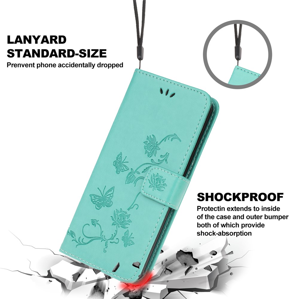 Imprint Butterfly Flower Wallet Leather Protective Case for iPhone 12 5.4 inch - Cyan-3