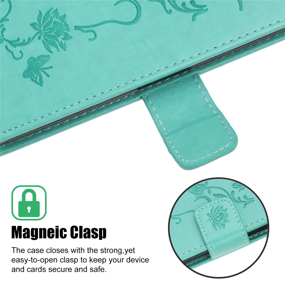 Imprint Butterfly Flower Wallet Leather Protective Case for iPhone 12 5.4 inch - Cyan-4